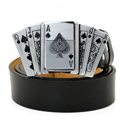 (🔥New Arrival) Fashion Punk Genuine Leather Belt With Lighter