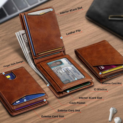 🎁Holiday gifts: Valentine's Day gifts for husbands or boyfriends💳Slim Leather Wallet Front Pocket Card Holder Gift For Men 11 Slots RFID Blocking