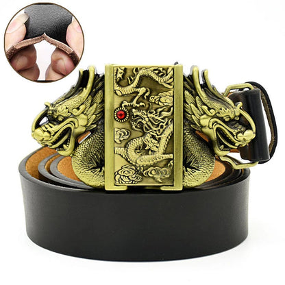 (🔥New Arrival) Fashion Punk Genuine Leather Belt With Lighter