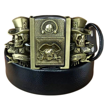 (🔥New Arrival) Fashion Punk Genuine Leather Belt With Lighter