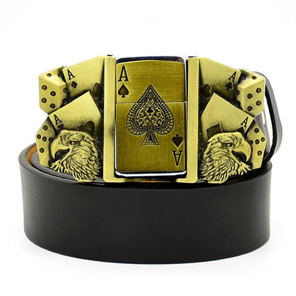 (🔥New Arrival) Fashion Punk Genuine Leather Belt With Lighter